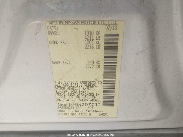 1N4AL3AP7EN207011 Nissan Altima 2.5 S