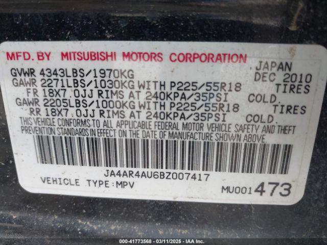 2011 MITSUBISHI OUTLANDER SPORT JA4AR4AU6BZ007417 Photo 8