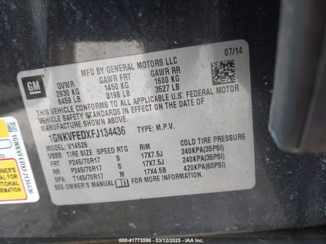 1GNKVFEDXFJ134436 Chevrolet Traverse Ls