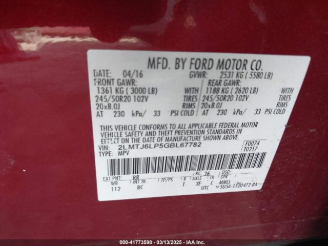 2LMTJ6LP5GBL67782 Lincoln Mkx Reserve