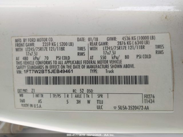 1FT7W2BT5JEB49461 Ford F-250 Xl