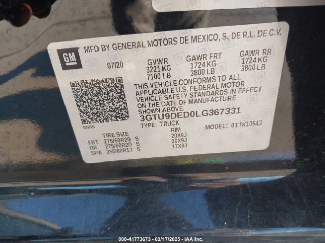 3GTU9DED0LG367331 GMC Sierra 1500 4wd  Short Box Slt