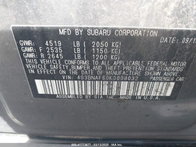 4S3BNAF60K3008032 Subaru Legacy 2.5i Premium