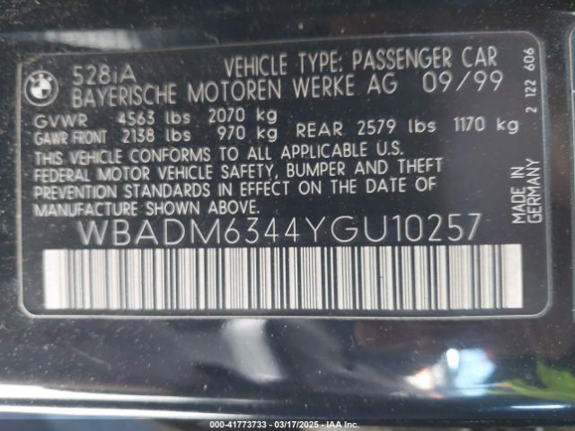 2000 BMW 528IA WBADM6344YGU10257 Photo 8