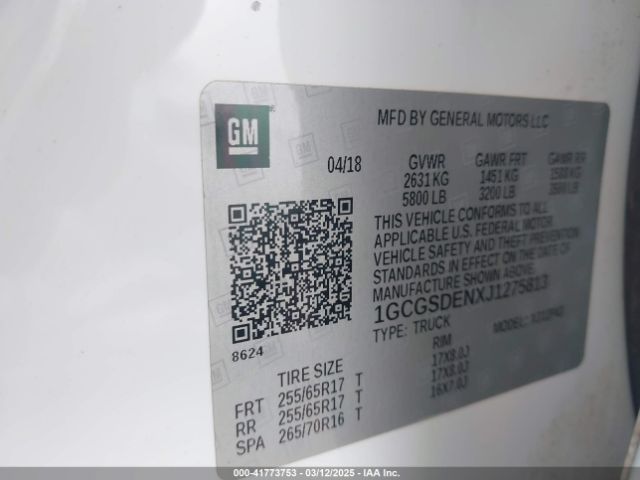 1GCGSDENXJ1275813 Chevrolet Colorado Z71