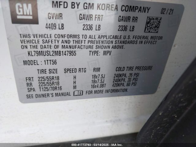 KL79MUSL2MB147955 Chevrolet Trailblazer Awd Rs