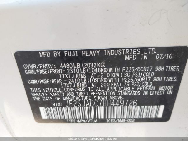 JF2SJABC7HH449726 Subaru Forester 2.5i