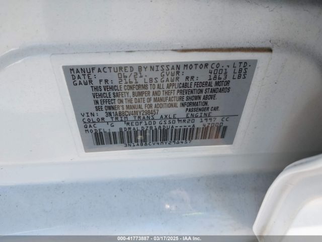 3N1AB8CV4MY298457 Nissan Sentra Sv Xtronic Cvt