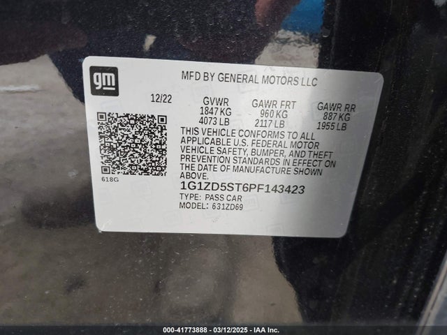 1G1ZD5ST6PF143423 Chevrolet Malibu Fwd 1lt