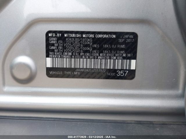 JA4AR3AU2JZ017872 Mitsubishi Outlander Sport 2.0 Es