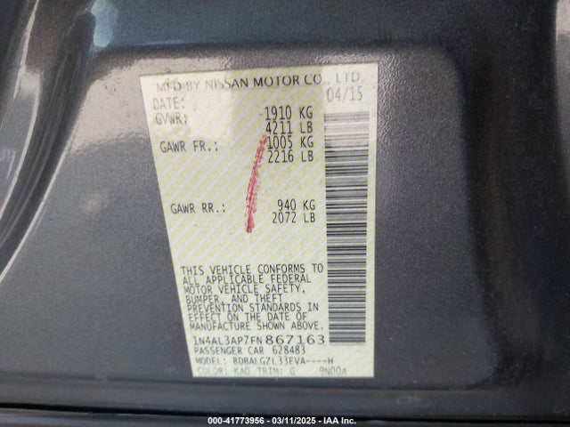 1N4AL3AP7FN867163 Nissan Altima 2.5 S