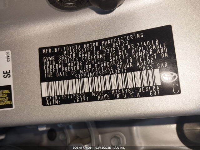 Toyota COROLLA LE 2023 5YFB4MDE5PP043677 Image 9