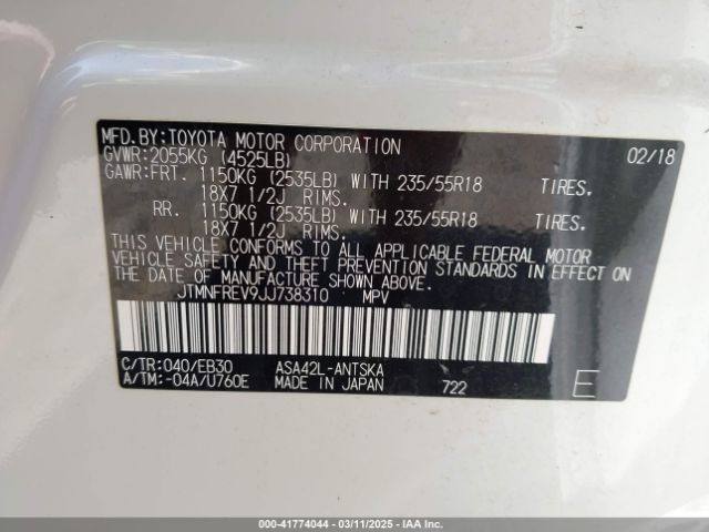 JTMNFREV9JJ738310 Toyota RAV4 SE