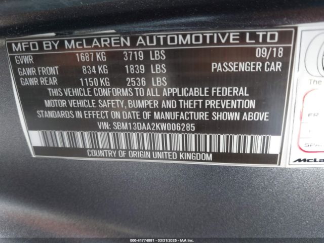SBM13DAA2KW006285 Mclaren 570S