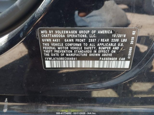 1VWLA7A35KC004541 Volkswagen Passat 2.0t Wolfsburg Edition