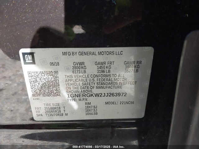 1GNERGKW2JJ263972 Chevrolet Traverse 1lt