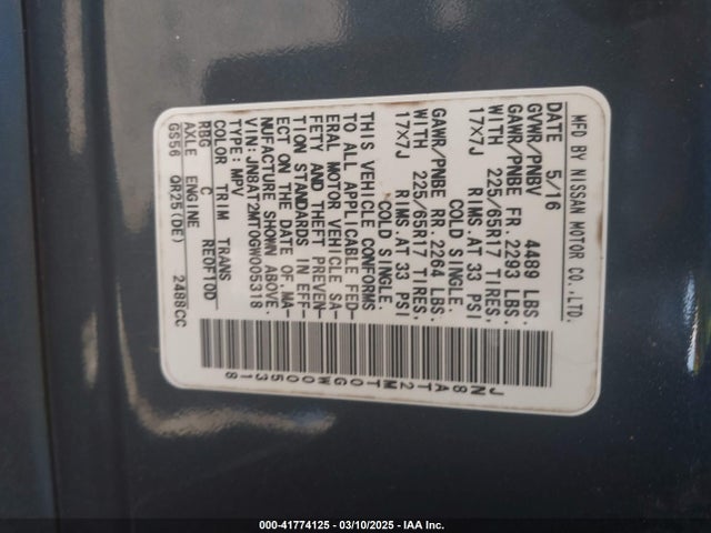 JN8AT2MT0GW005318 Nissan ROGUE S