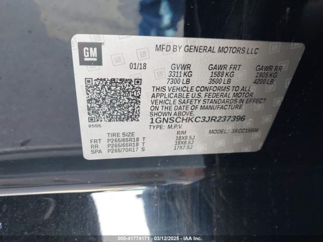 1GNSCHKC3JR237396 Chevrolet Suburban Lt