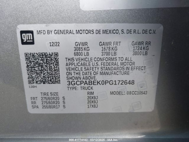 3GCPABEK0PG172648 Chevrolet Silverado 1500 2wd  Short Bed Custom