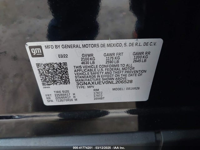 3GNAXUEV0NL206528 Chevrolet Equinox Awd Lt