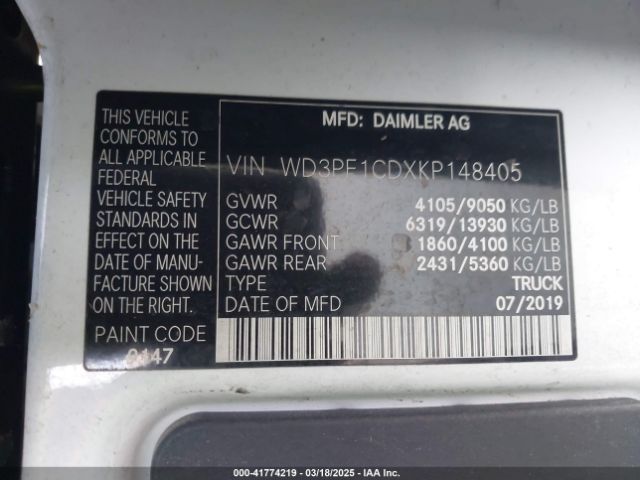 WD3PF1CDXKP148405 Mercedes-Benz Sprinter 2500 High Roof V6