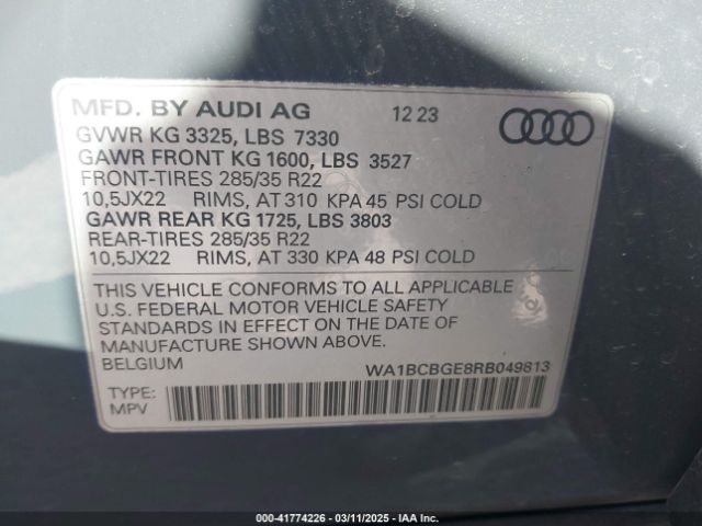 WA1BCBGE8RB049813 Audi Sq8 E-tron Premium Plus Quattro