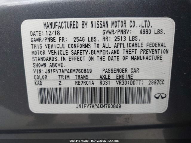 JN1FV7AP4KM760849 Infiniti Q50 3.0t Red Sport 400