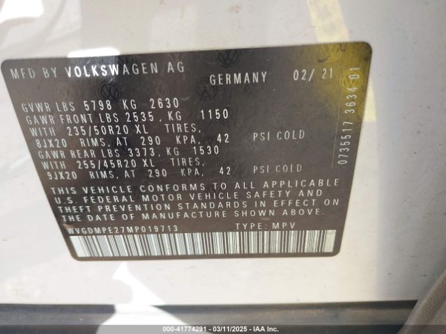 2021 VOLKSWAGEN ID.4 WVGDMPE27MP019713 Photo 8