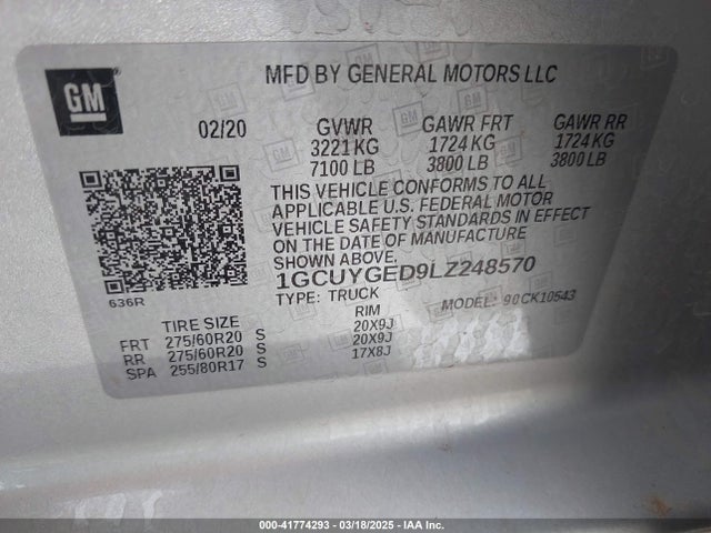1GCUYGED9LZ248570 Chevrolet Silverado 1500 4wd  Short Bed Ltz