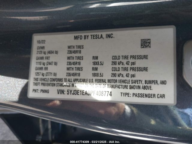 2023 TESLA MODEL 3 5YJ3E1EA0PF408774 Photo 8
