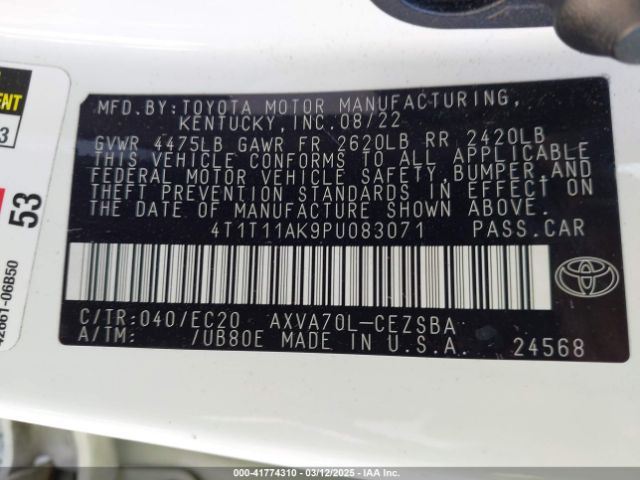 4T1T11AK9PU083071 Toyota Camry Se Nightshade Edition