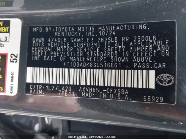 4T1DBADK8SU516661 Toyota CAMRY XLE