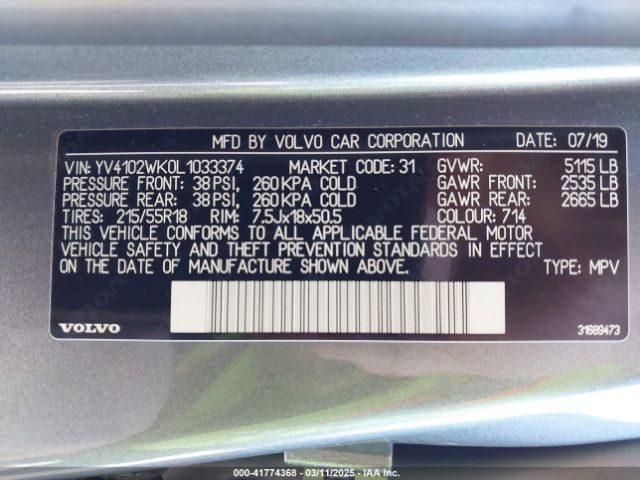 2020 VOLVO V60 CROSS COUNTRY YV4102WK0L1033374 Photo 8