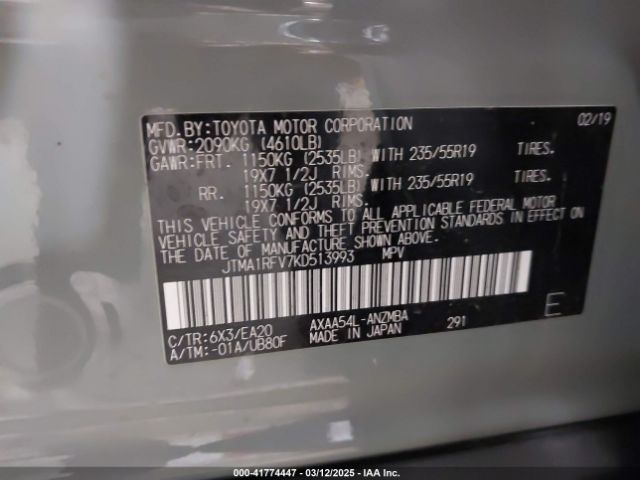 JTMA1RFV7KD513993 Toyota Rav4 Xle Premium