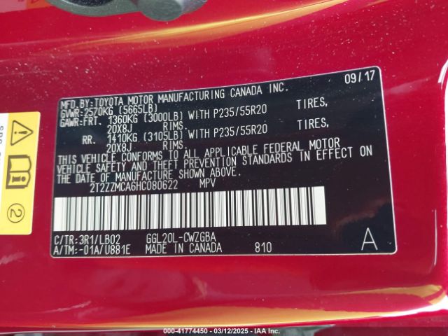 2T2ZZMCA6HC080622 Lexus RX 350