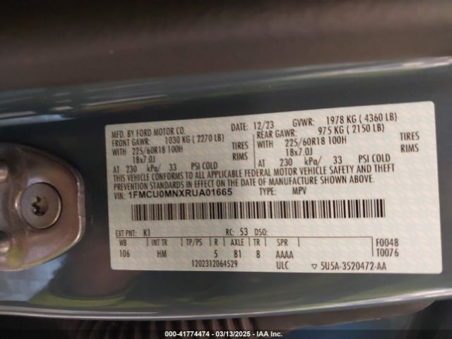 1FMCU0MNXRUA01665 Ford Escape St-line