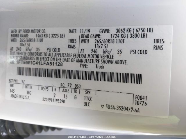 1FTEW1C41LFA51128 Ford F-150 Xlt