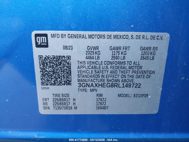 3GNAXHEG8RL149722 Chevrolet Equinox Fwd Ls