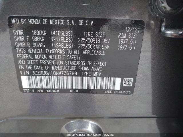 3CZRU6H18NM736789 Honda Hr-v Awd Sport