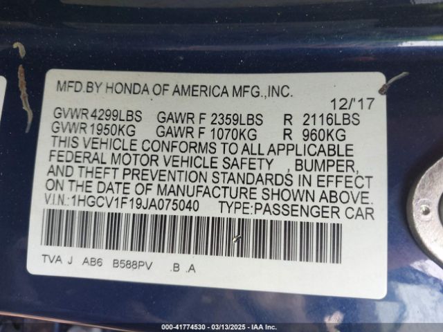 1HGCV1F19JA075040 Honda ACCORD LX