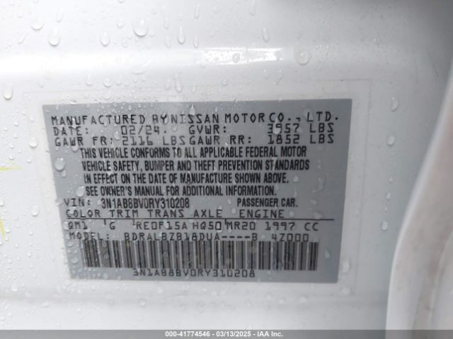 3N1AB8BV0RY310208 Nissan Sentra S Xtronic Cvt