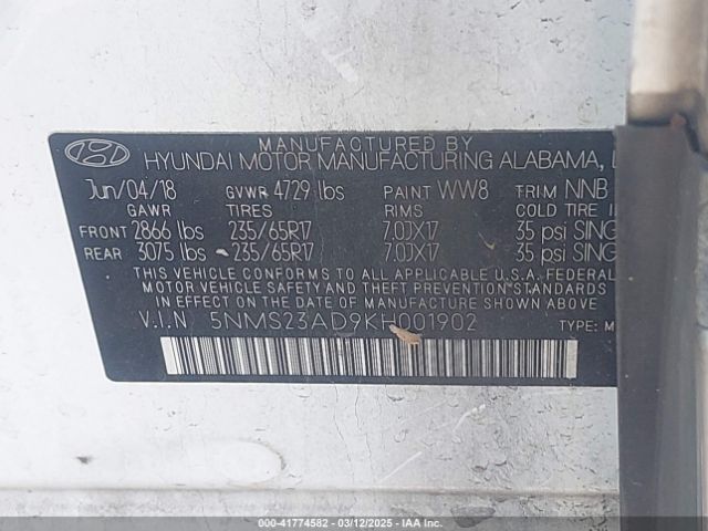 5NMS23AD9KH001902 Hyundai gdi theta ii