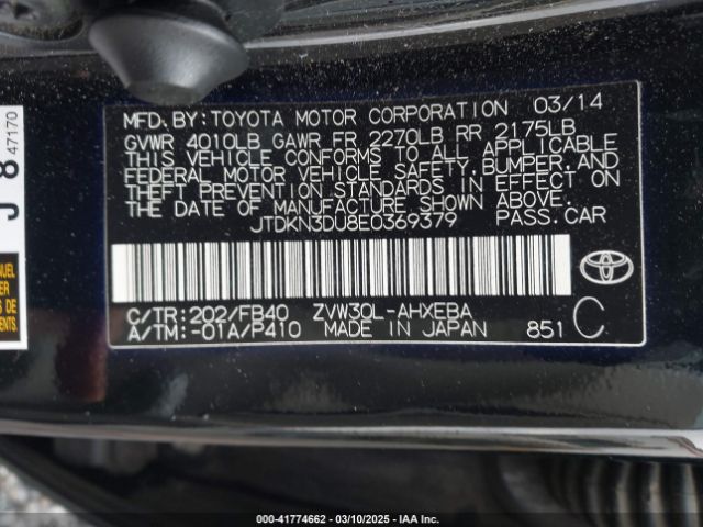 JTDKN3DU8E0369379 Toyota Prius Two