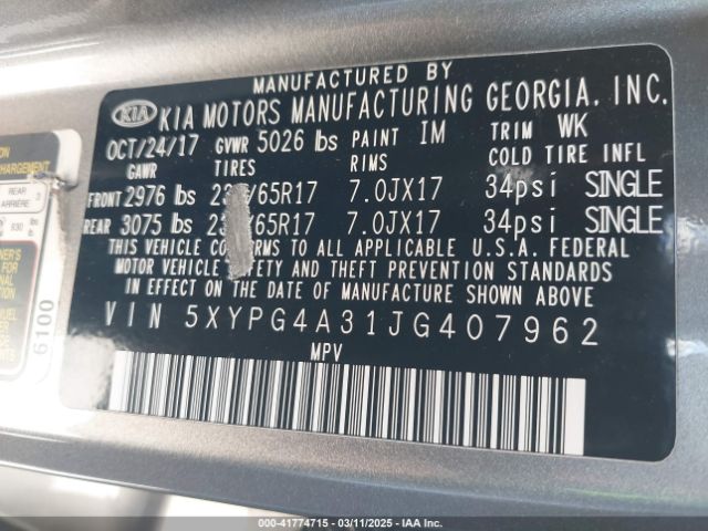 5XYPG4A31JG407962 KIA Sorento 2.4l L