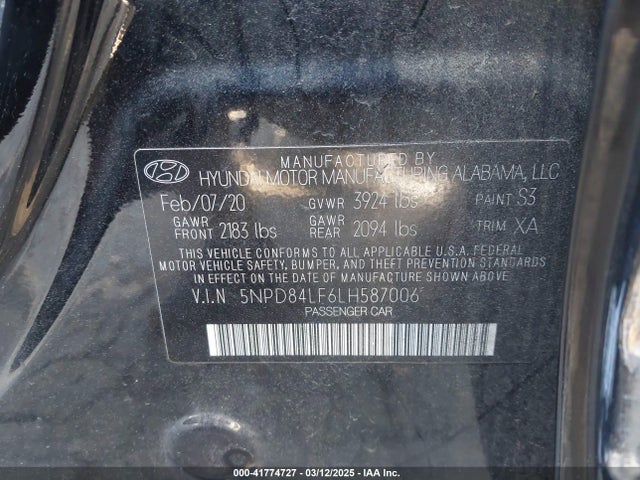 5NPD84LF6LH587006 Hyundai ELANTRA SEL