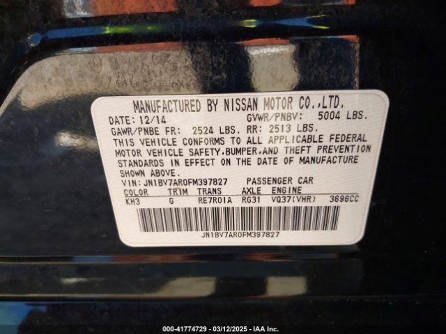 JN1BV7AR0FM397827 Infiniti Q50 Premium