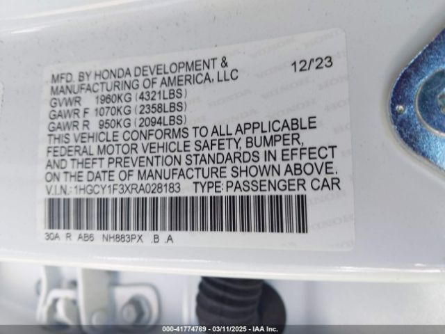 1HGCY1F3XRA028183 Honda ACCORD EX