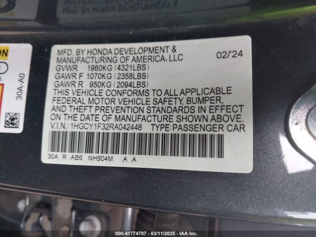 1HGCY1F32RA042448 Honda ACCORD EX