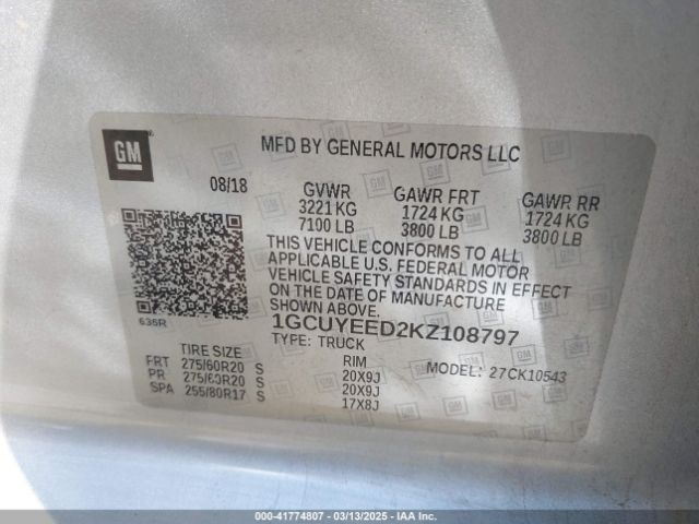 1GCUYEED2KZ108797 Chevrolet Silverado 1500 Rst