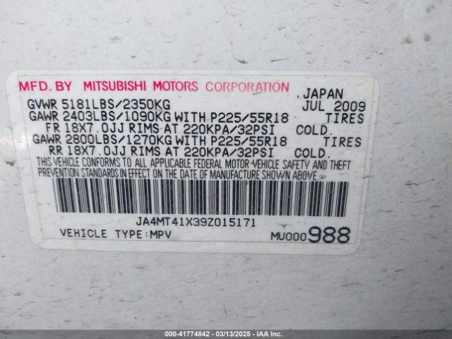 2009 MITSUBISHI OUTLANDER JA4MT41X39Z015171 Photo 8